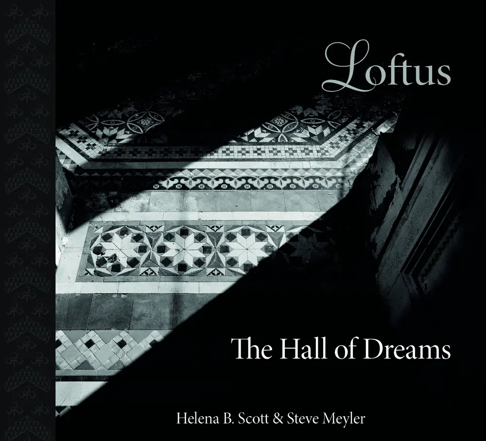Wraparound cover artwork for Loftus: The Hall of Dreams, with the trefoil-patterned spine panel visible at left